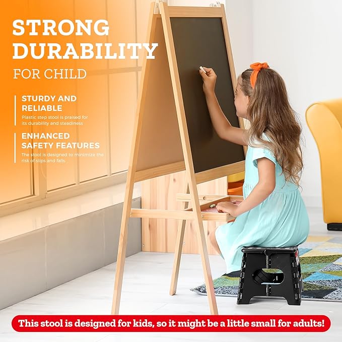 ACSTEP 7.5 Inch Folding Step Stool Foldable Stool Height Kids Step Stool, 176 lb Capacity Plastic Collapsible Stool, Black Small Stepping Stools, Foot Stools Suitable for Kitchen
