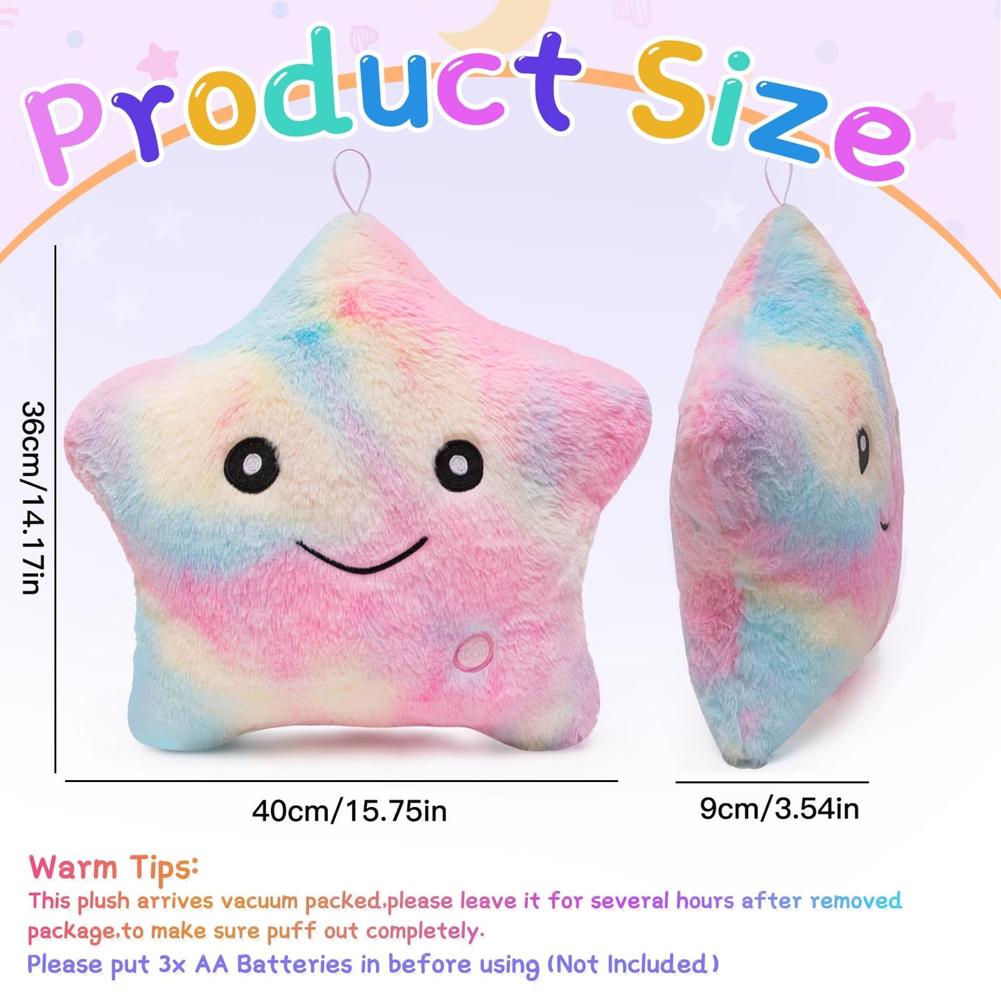 Subao Sensory Toys for Toddlers,14" Star Plush Soft Toddler Pillow Light Up Autism ADHD Toys,Special & Autism Needs,Birthday Xmas Gifts for Girls Age 3 4 5 6 7 8 9 10 11 Colorful