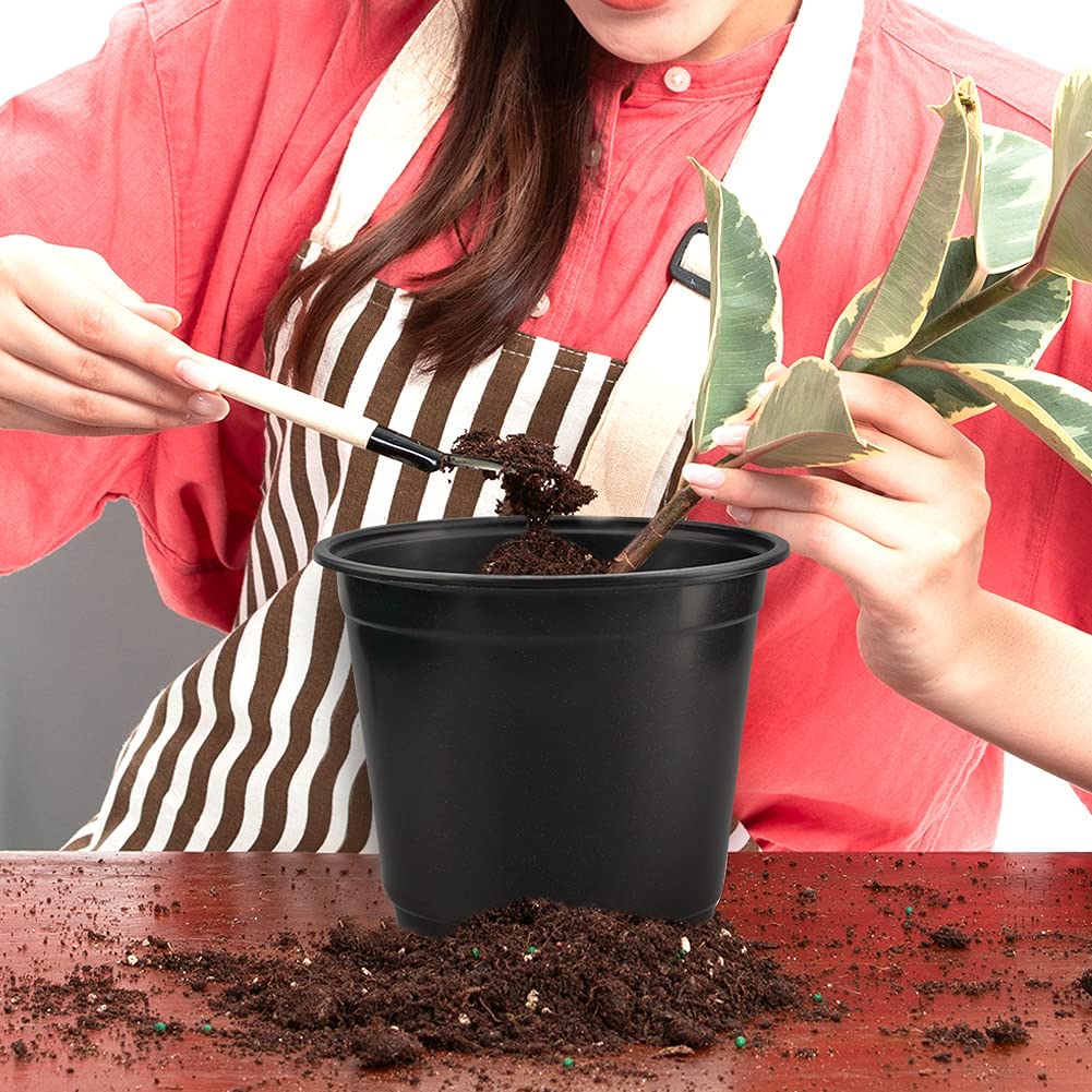 KINGLAKE 100 Pcs 6" Plastic Plants Nursery Pots Seedlings Flower Plant Container Seed Starting Pots Black