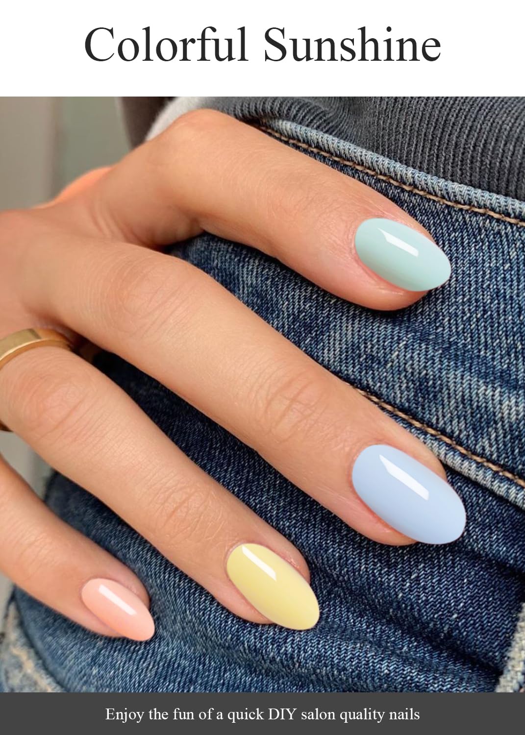 AutyaMee Semi Cured Gel Nail Strips (Colorful Sunshine), Macaroon, 20 Pcs Gel Nail Wraps, Stickers, UV Light Required, Salon Quality, Long Lasting