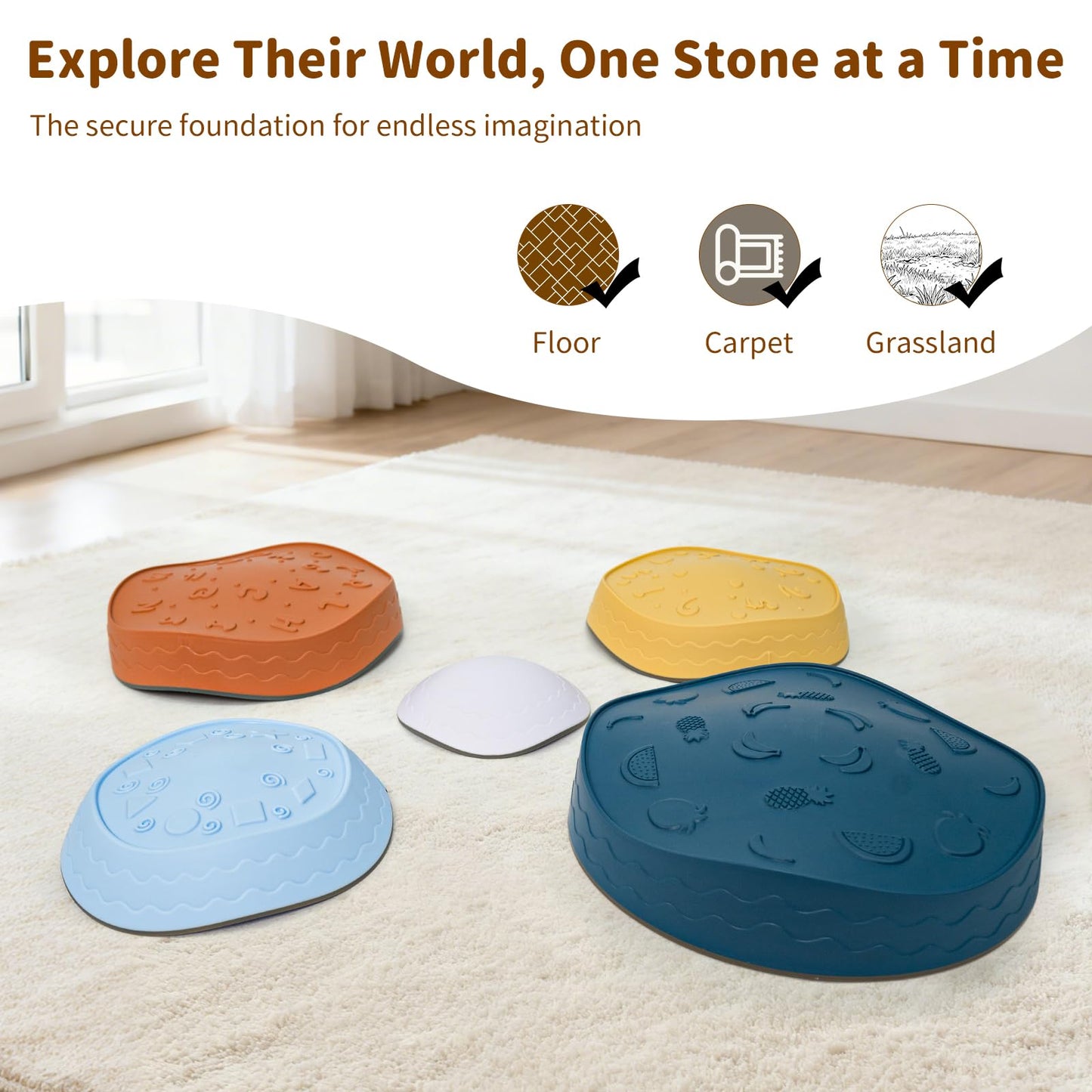 Gentle Monster Stepping Stones for Kids, Set of 6/8/11 PCS for Balance with Non-Slip Bottom - Exercise Coordination and Stability (Egg-Morandi)