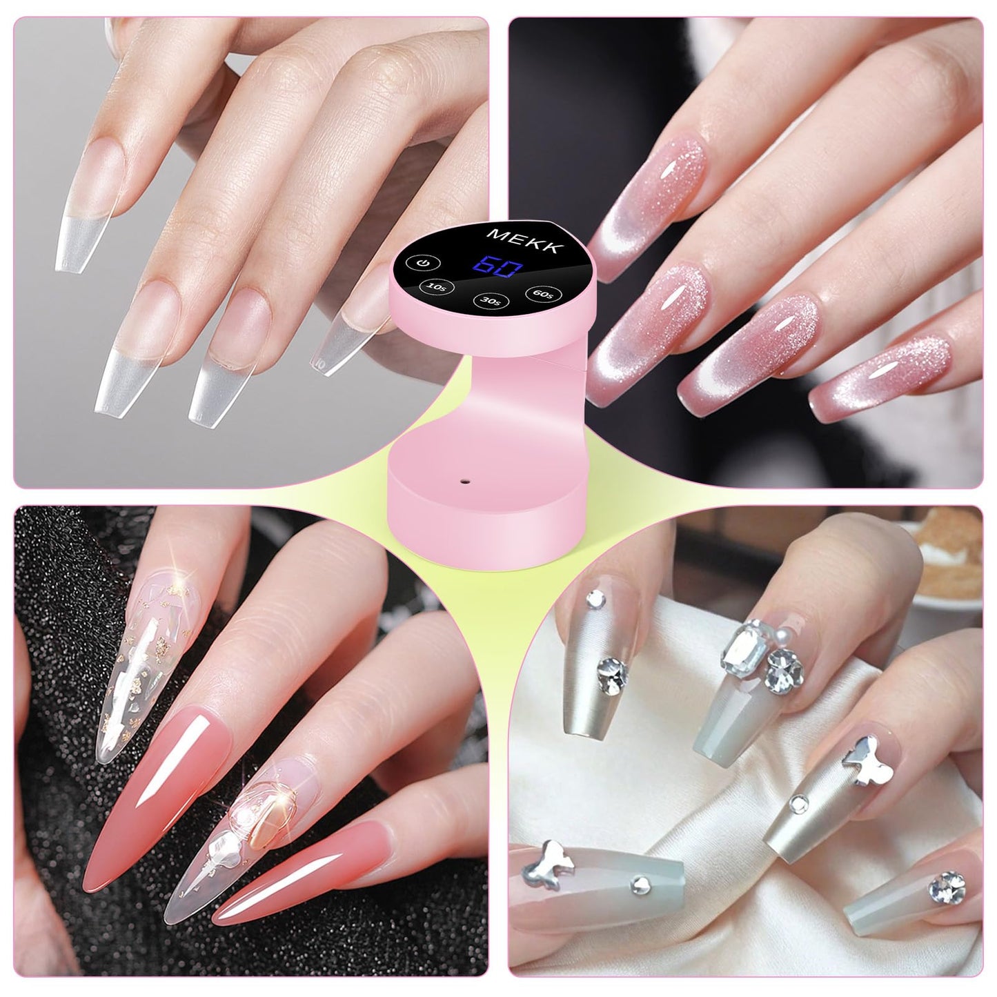 MEKK Mini UV Light for Nails,Peach-Shaped Mini LED Nail Lamp with Auto-Sensor,8 Beads,4 Timer,Professional Single Finger UV Light for Gel Nails Small Gel Nail Lights for Travel & Home Use-Pink