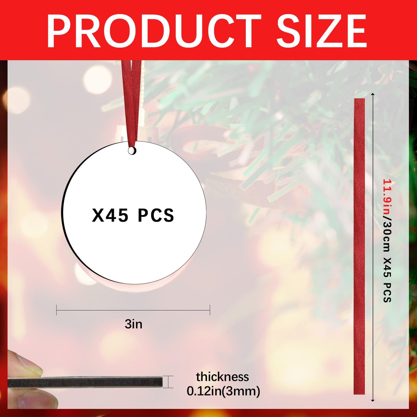45 Pcs Sublimation Ornament Blanks 3 Incn Round MDF Double Sided Sublimation Christmas Ornaments Blanks for Christmas Tree Decor Keychains Crafts