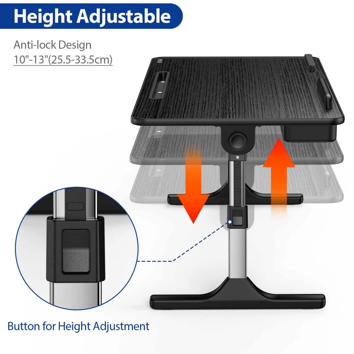 Besign LT05 Adjustable Laptop Table, Lap Desk, Portable Standing Bed Desk, Foldable Sofa Breakfast Tray, Notebook Computer Stand for Reading and Writing, Medium Size, Black