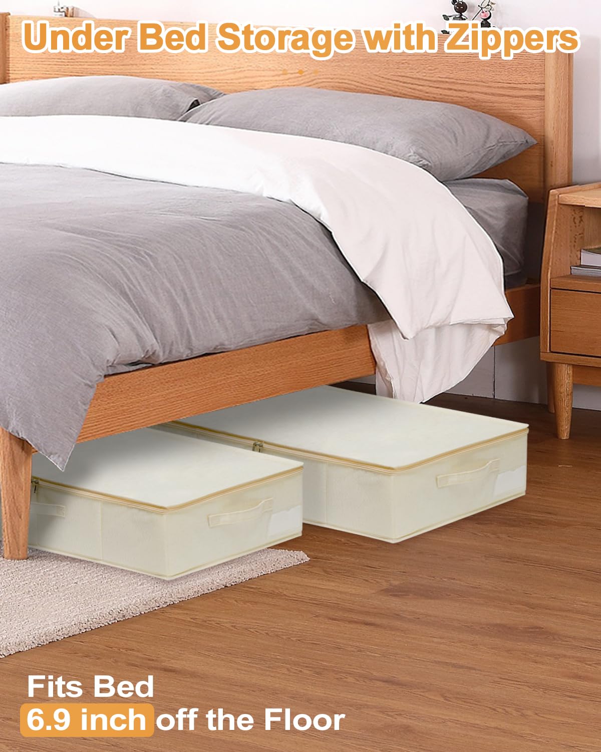punemi Underbed wedding dress storage box, 2 Pack Clothing Storage Bags W/Upgraded Handles, Large Capacity Underbed Shoe Container Organizer for Blanket, Pillows, Comforters & Quilts, Beige