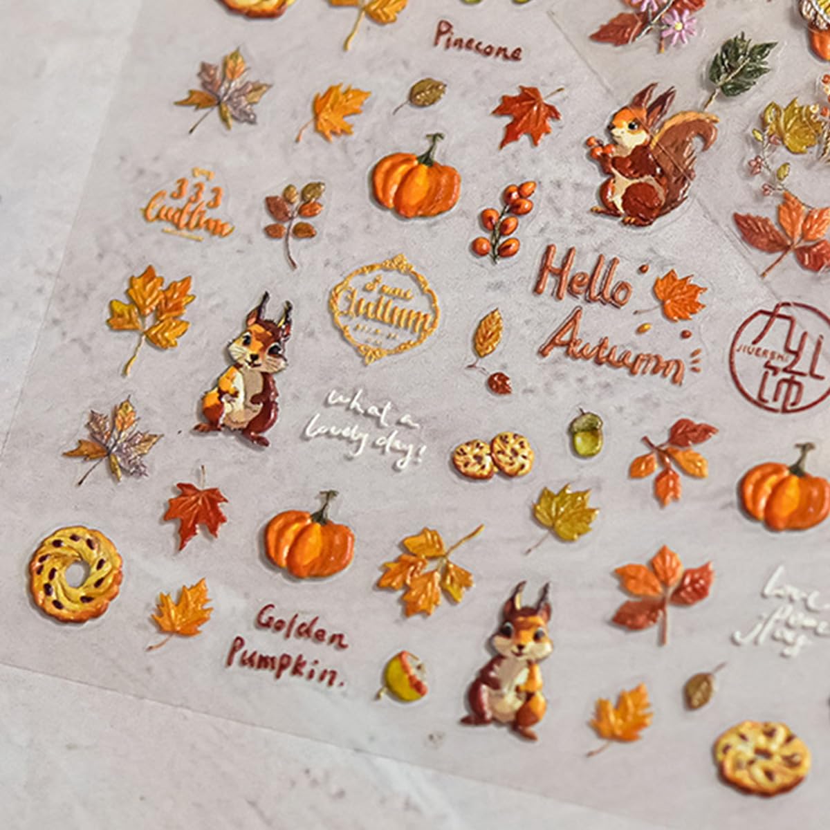 1 Sheets Fall Nail Stickers Autumn Maple Leaf Nail Art Stickers for Nail Art Cute Pine Cones Pumpkin Designs 5D Embossed Self-Adhesive Thanksgiving Nail Decals for Women Acrylic Manicure DIY