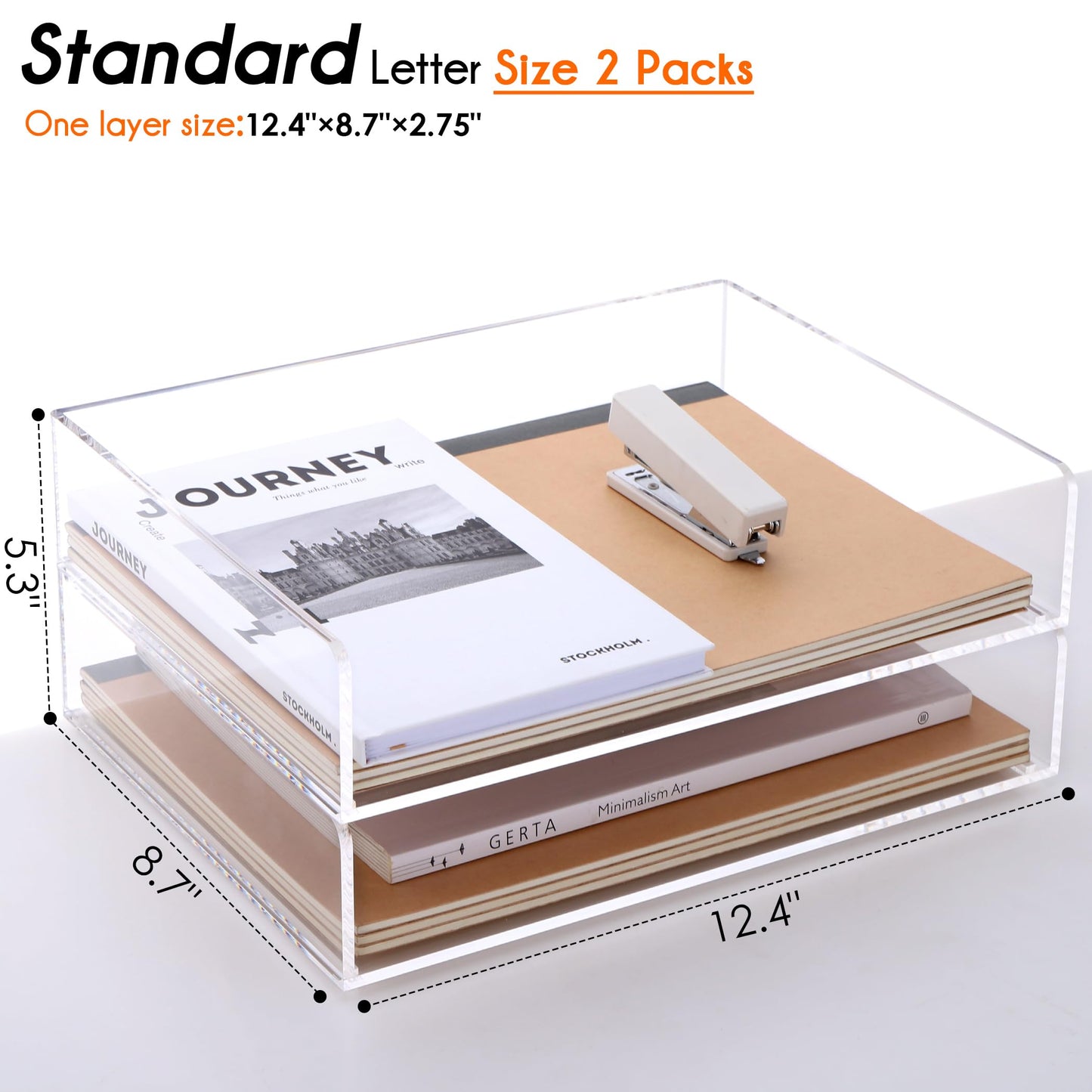 HeZone Paper Organizer, 2 Tier Stackable A4 Size Acrylic Letter Tray, Office/Home/School Organization - Clear