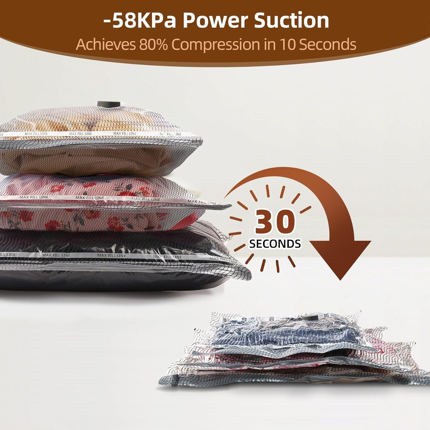 VACKFOX 15 Pack Vacuum Compression Bags for Travel, Carry-on Size Seal Packing Cubes for Luggage,Vacuum Storage Bags, Space Saver for Clothes 80% for Travel & Home(No pump)