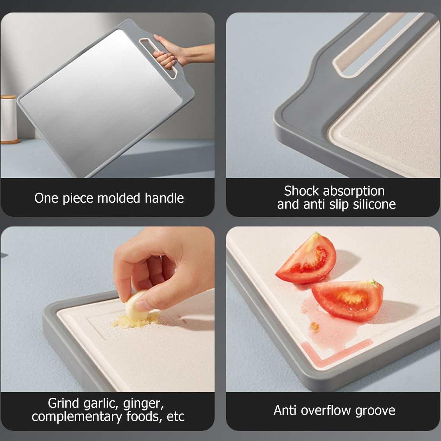 Stainless Steel Cutting Boards For Kitchen,Double Sided Cutting Board With Handle,Stainless Cutting Board And Wheat Straw Chopping Board With Juice Troughe,Kitchen Chopping Board Easy To Clean