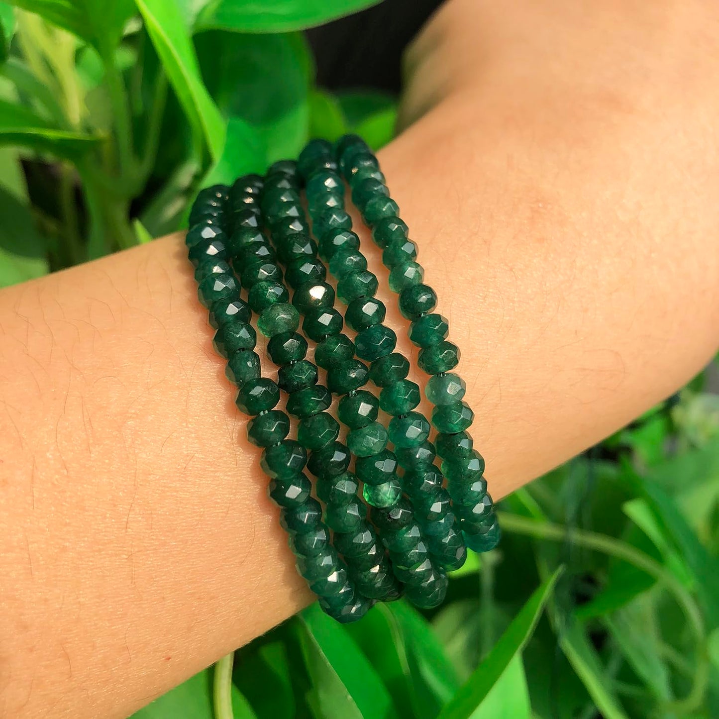 2 String 220PCS 3x5mm Natural Dark Green Chalcedony Stone Beads for Jewelry Making, Songxi Facted Loose Gemstone Beads for DIY Bracelet Necklace Making Supplies with Energy Healing Chakra Power