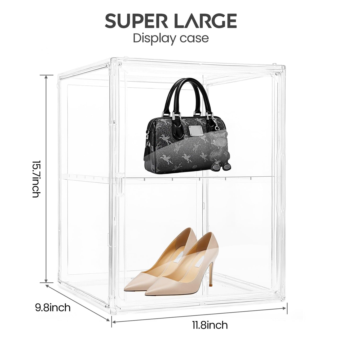 Hinleemly 2 Pack Purse Organizer for Closet,Acrylic Display Box for Handbag Organizer,Multi-Layered Storage Box Handbag Storage with Magnetic Doors Suitable for Collectible Handbags Knapsack