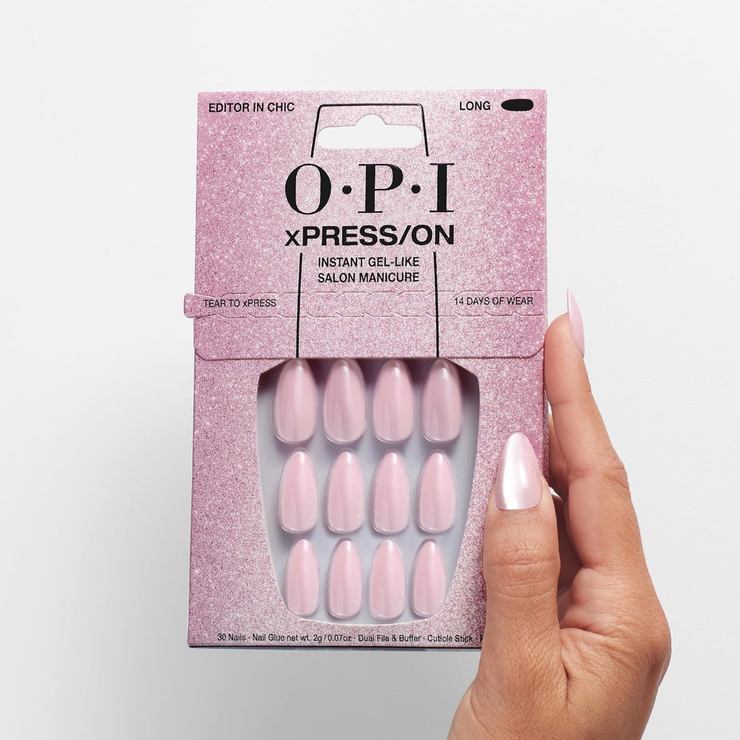 OPI xPRESS/ON Editor in Chic | Velvet Pink Long Almond Press On Nails | With Nail Glue | Long Lasting, Reusable, Non-damaging