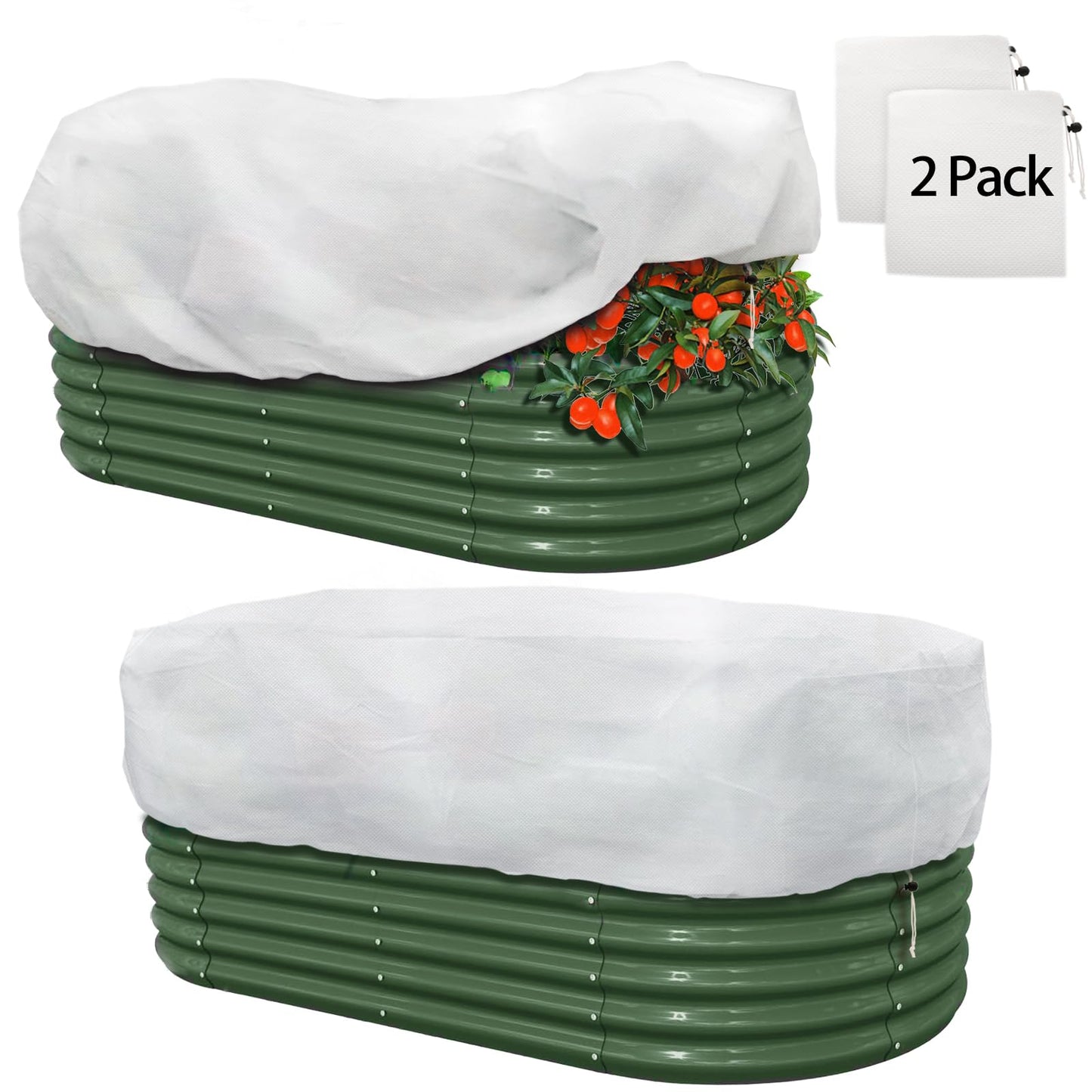 Plant Covers Freeze Protection, 2 Pack 4.1 x 2 x 1.6 ft Rectangular Raised Garden Bed Cover with Drawstring, 2.47oz/yd² Large Garden Box Frost Blankets Reusable Frost Cloth for Winter Outdoor Plants