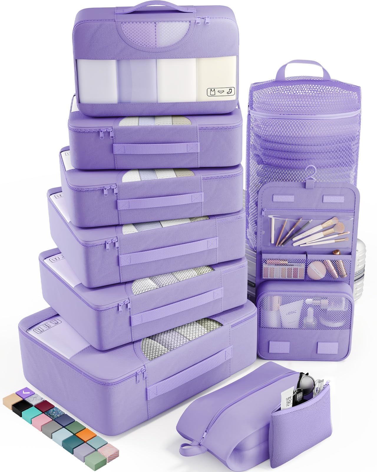 Veken 10 Set Packing Cubes for Travel Essential, Suitcase Organizer Bags in 4 Sizes, Carry-On Luggage Accessories with Large Laundry & Hanging Toiletry Bag, Must-Have for Airplane, Road Trip & Camping