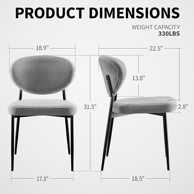 Dining Room Chairs Set of 6 Modern Chenille Upholstered Diner Chairs Quick Assembly Simple Accent Side Chairs with Ergonomic Back & Comfy Cushion for Dining Table/Living Room/Bedroom Grey
