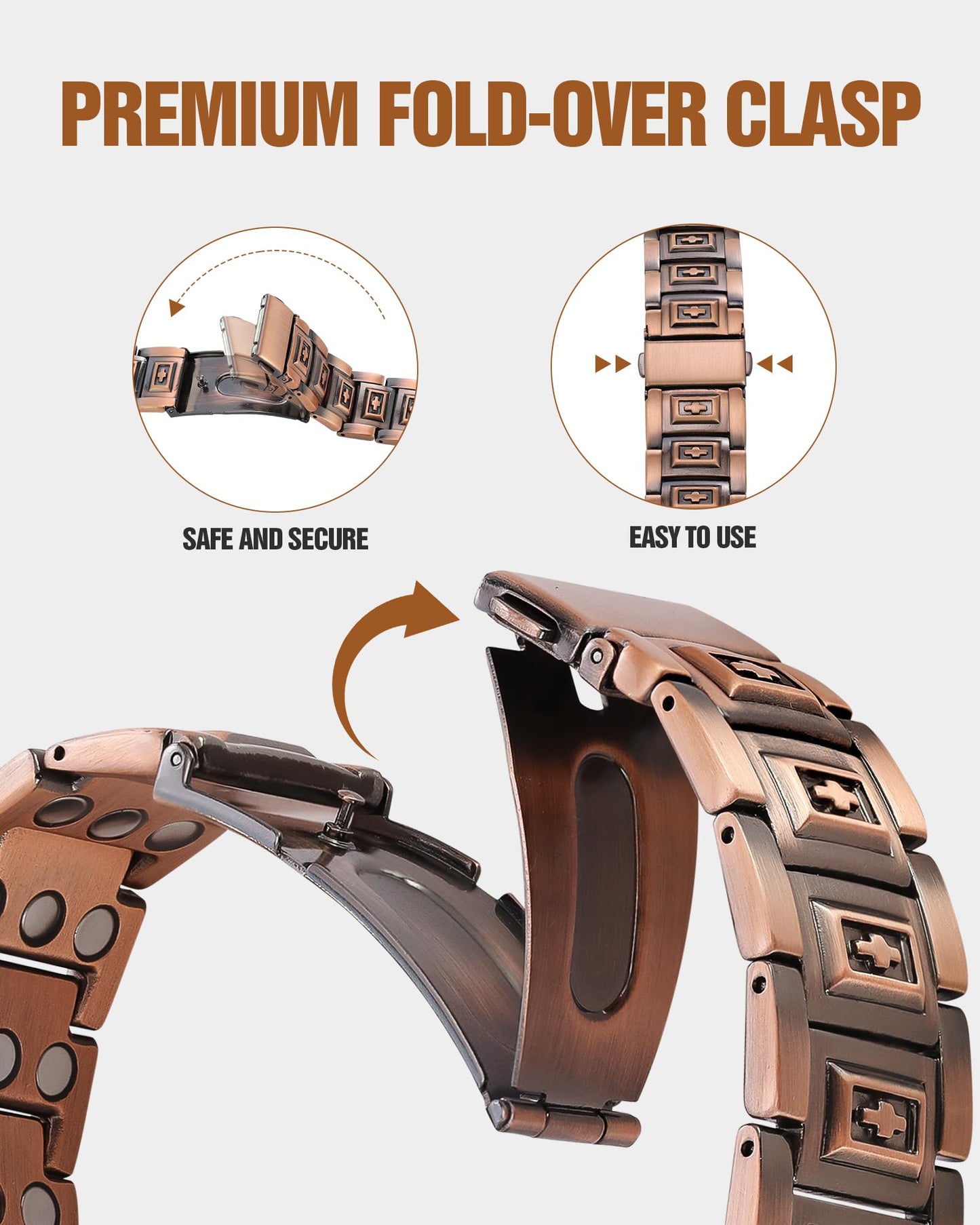 Jecanori Copper Magnetic Bracelet & Ring for Men,Pure Copper Bracelets for Men,Ideal Gift