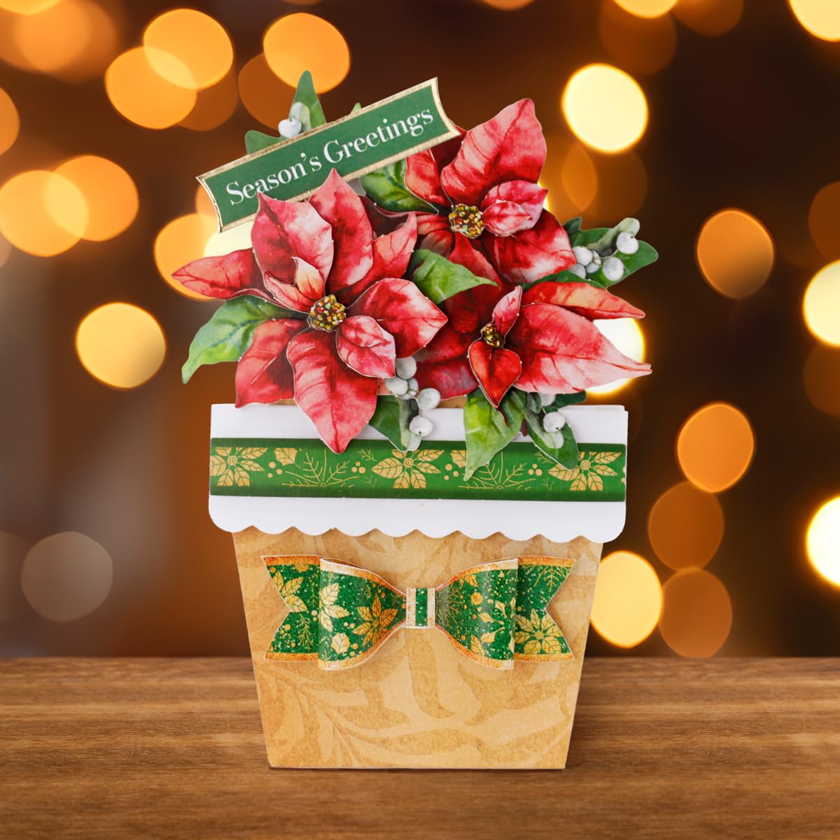 Katy Sue Christmas Flower Pots Card Making Kit. Contains 8 x 300 GSM Cards, Envelopes, 3D Die-Cut Decoupage, Paper Bows, Sticky Foam Pads & 2 Sheets of Christmas Sentiment Banners