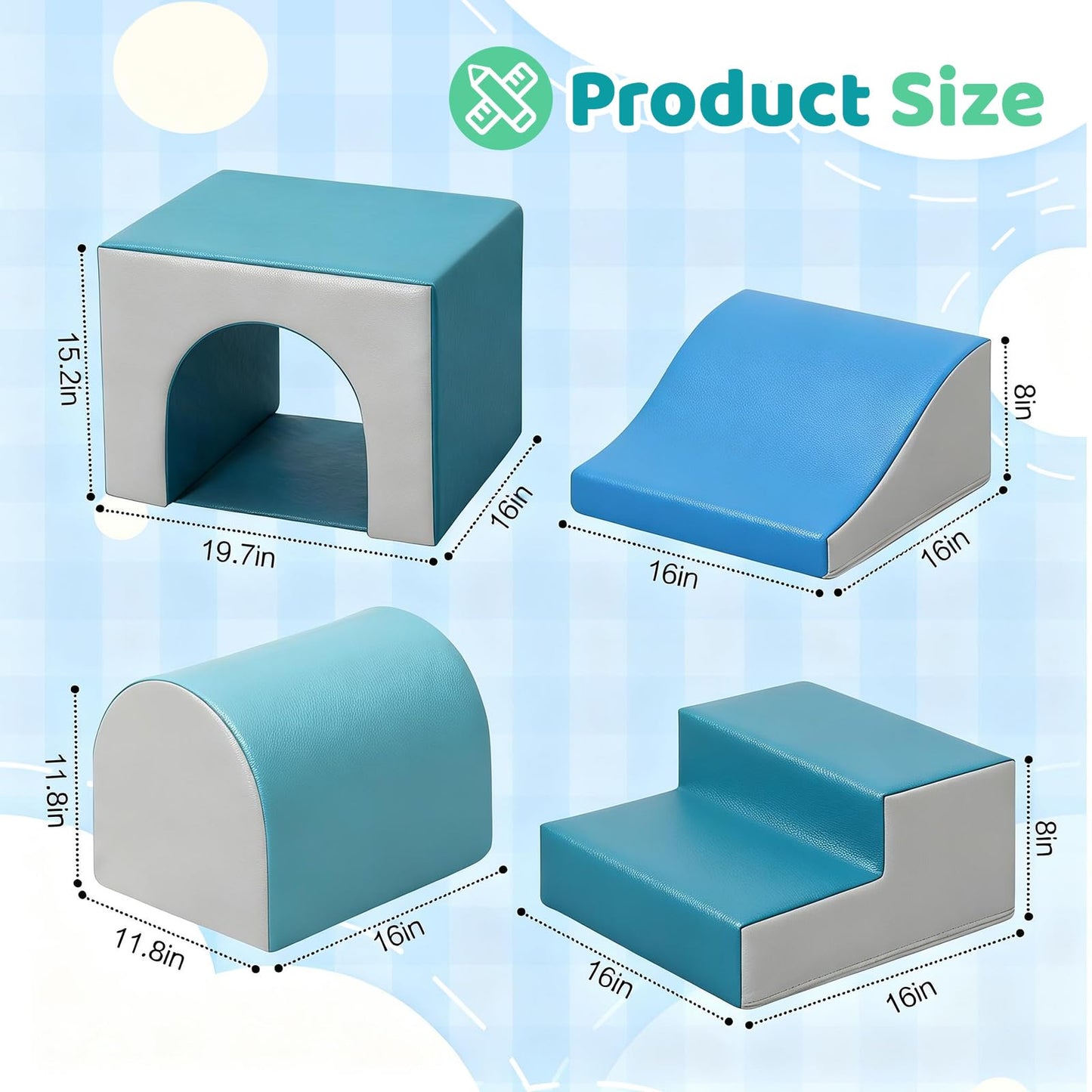 Sumbababy Foam Climbing Blocks for Toddlers: with a Tunnel - 4 PCS Foam Blocks - Kids Indoor Climbers Play Structures Play Gym Soft Climber with Slide and Stair Soft Playground Green