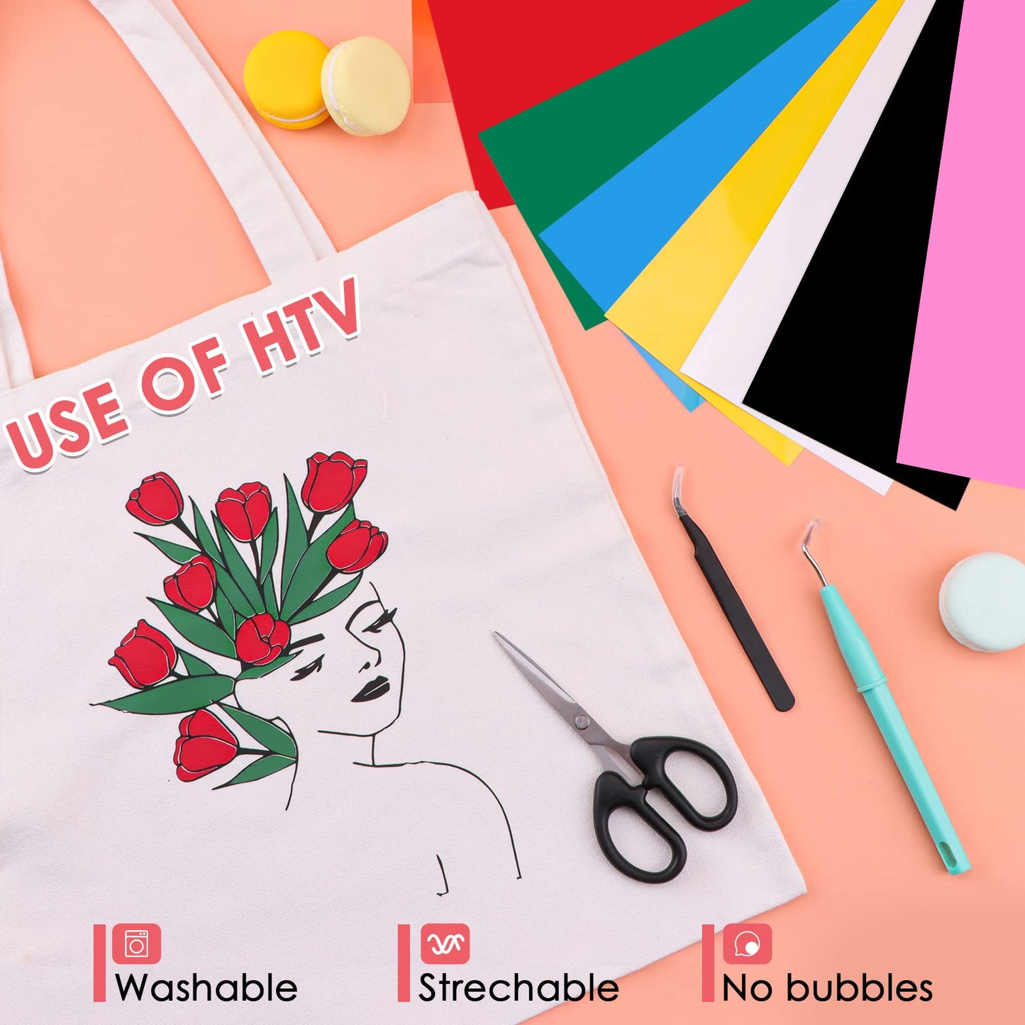 HTVRONT 38PCS Accessories Bundle Compatible with Cricut Joy, Accessories and Supplies Include Heat Transfer, Adhesive Vinyl Sheets, Insert Cards Set, Cutting Mat and Weeding Tools for Starter Kit