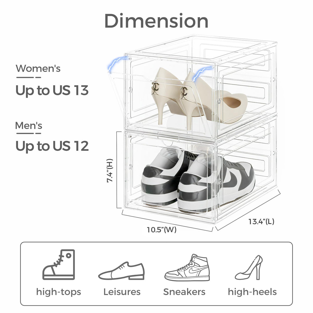 Upgraded Hard Shoe Storage Box 6 Pack XL Clear Shoe Organizer (6 Count)