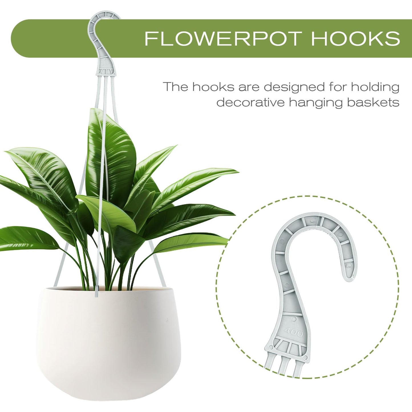 DECHOUS 30pcs Plastic Plant Baskets Hanging Hooks - 3 Size Flower Plant Pot Hanger for Indoor Outdoor Garden Planter Hanging, White