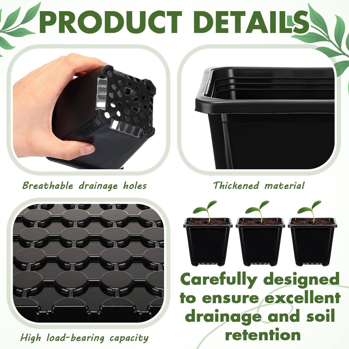 Nuenen Seed Starter Tray 6 Pcs, 3.5 Inch Square Nursery Pots 72 Pcs, Seed Starting Pot with Drainage, Seedling Trays, Microgreenings Plant Propagation Germination Tray, 6 Set