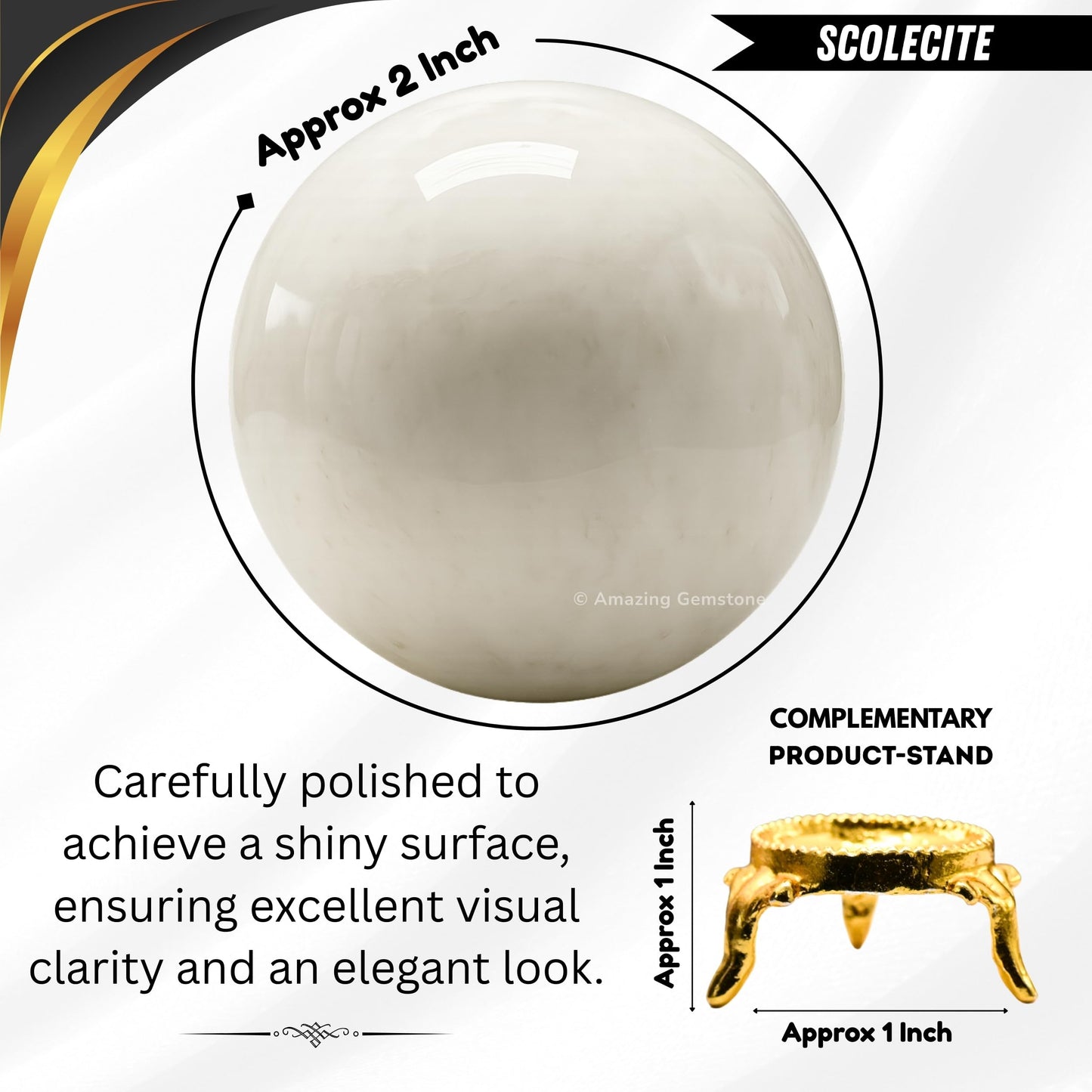 Amazing Gemstone Scolecite Crystal Ball with Stand - 2 Inches Crystal Sphere Meditation Balls for Witchcraft and Decorative Balls