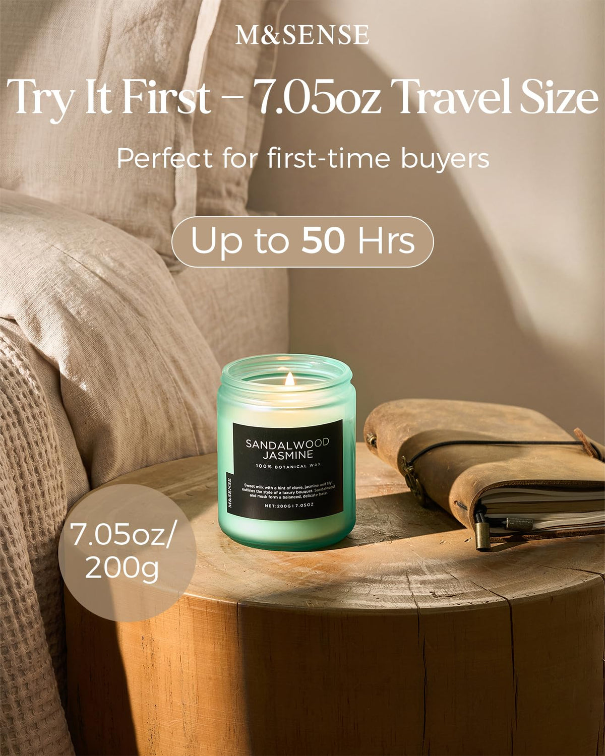 Sandalwood Jasmine Scented Candles for Home (7.05 Ounce)