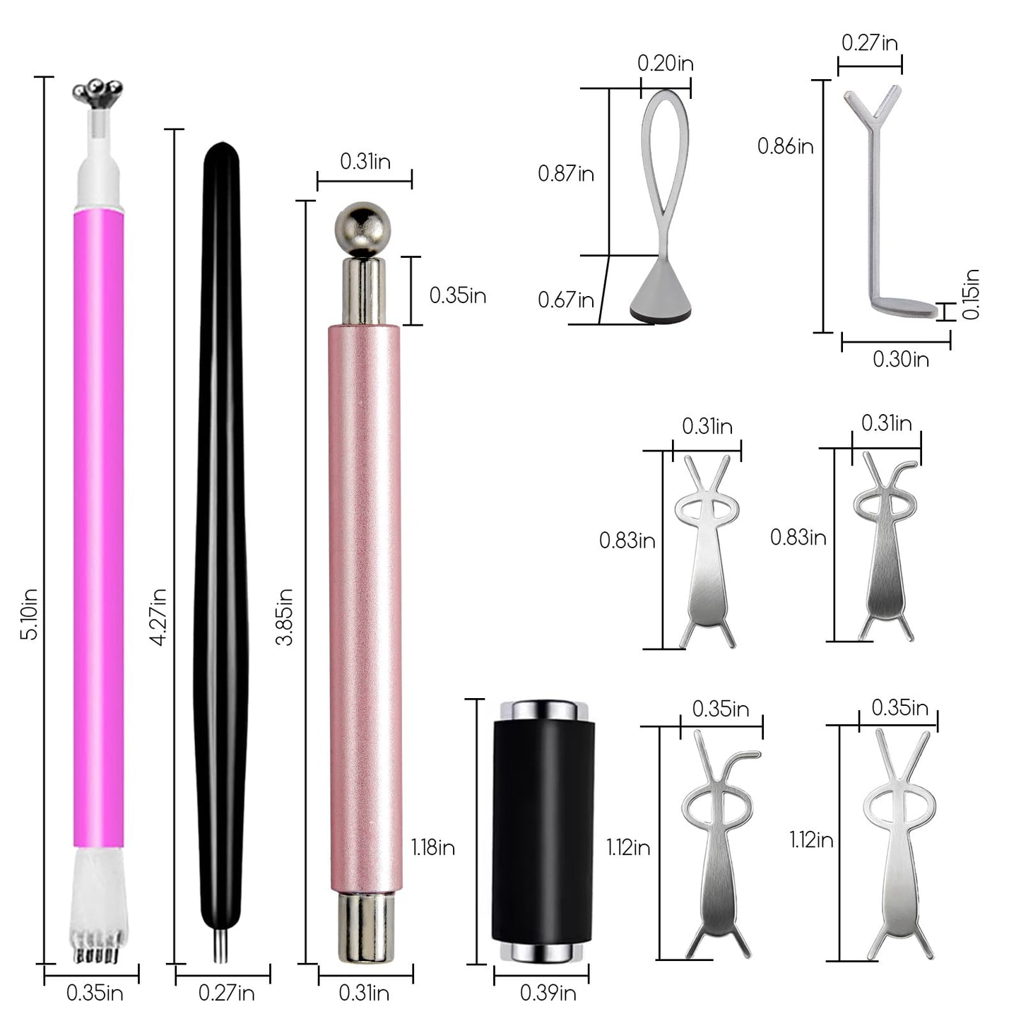 WOKOTO 4 PC Cat Eye Magnets With 6 Pcs Iron Stencils For Nails, Cylinder Nail Magnets With Magnet Ball, Short Cylinder, Point & Flower Nail Polish Magnet For Nails, Heart & Bunny Stencils Magnet Tools