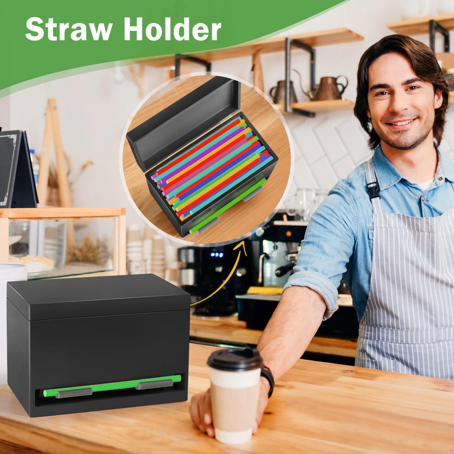 Pencil Dispenser for Classroom, Wooden Pencil Holder, Classroom Teacher Must Have, Pencils Straws Organization & Storage for Classroom Office Kitchen Restaurant (black)