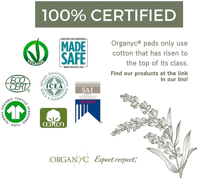 Organyc Certified Organic Cotton Liners for Incontinence, Certified Odor Control, Free from Perfumes, Dyes, Plastics, and Chemicals, Ultra-Thin, 96 Count