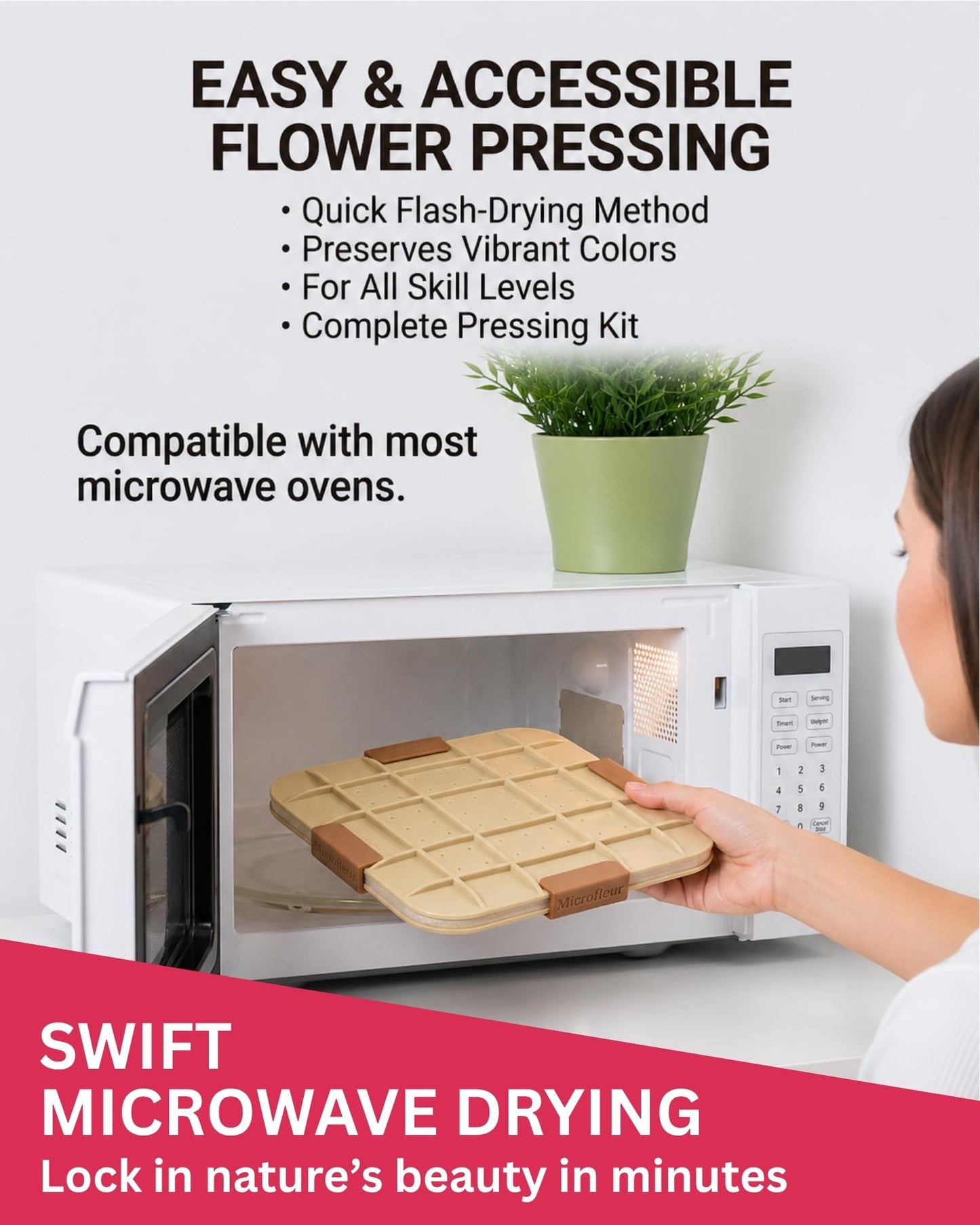 Microfleur Flower Preservation Press Kit, Portable Quick & Easy for Pressed Flowers, Craft Flower Press Kit, Pressing Dry Bouquet & Leaf, Washable Cloth for Lasting Color Fits Most Microwave, 9 inch