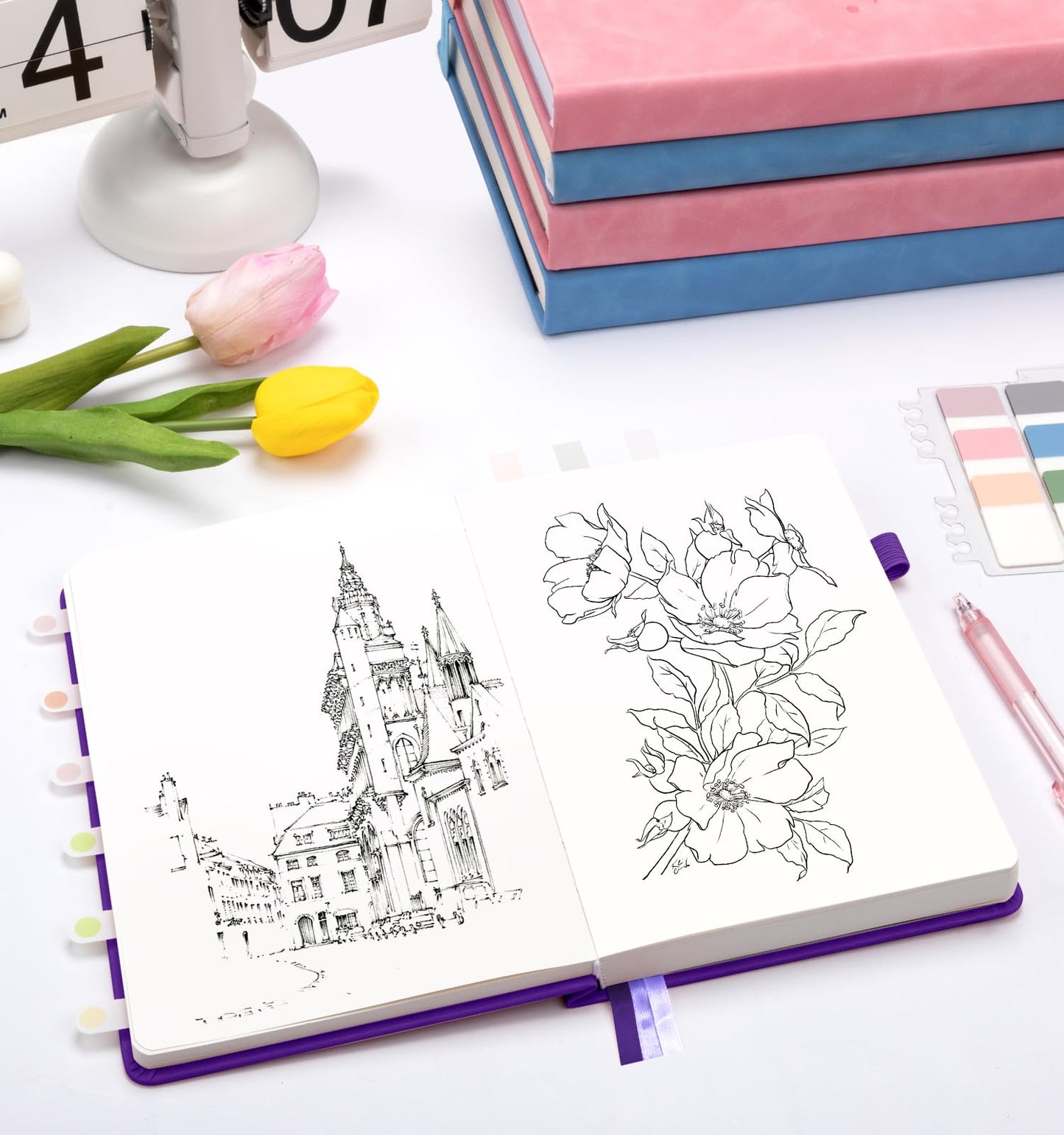ALKALO Blank Journal Notebook 365 Pages, A5 Leather Sketch Book for Drawing Women & Men, Hardcover Notebook with 100GSM Thick Paper, Sketchbook for Travel, Work, School, Note Taking