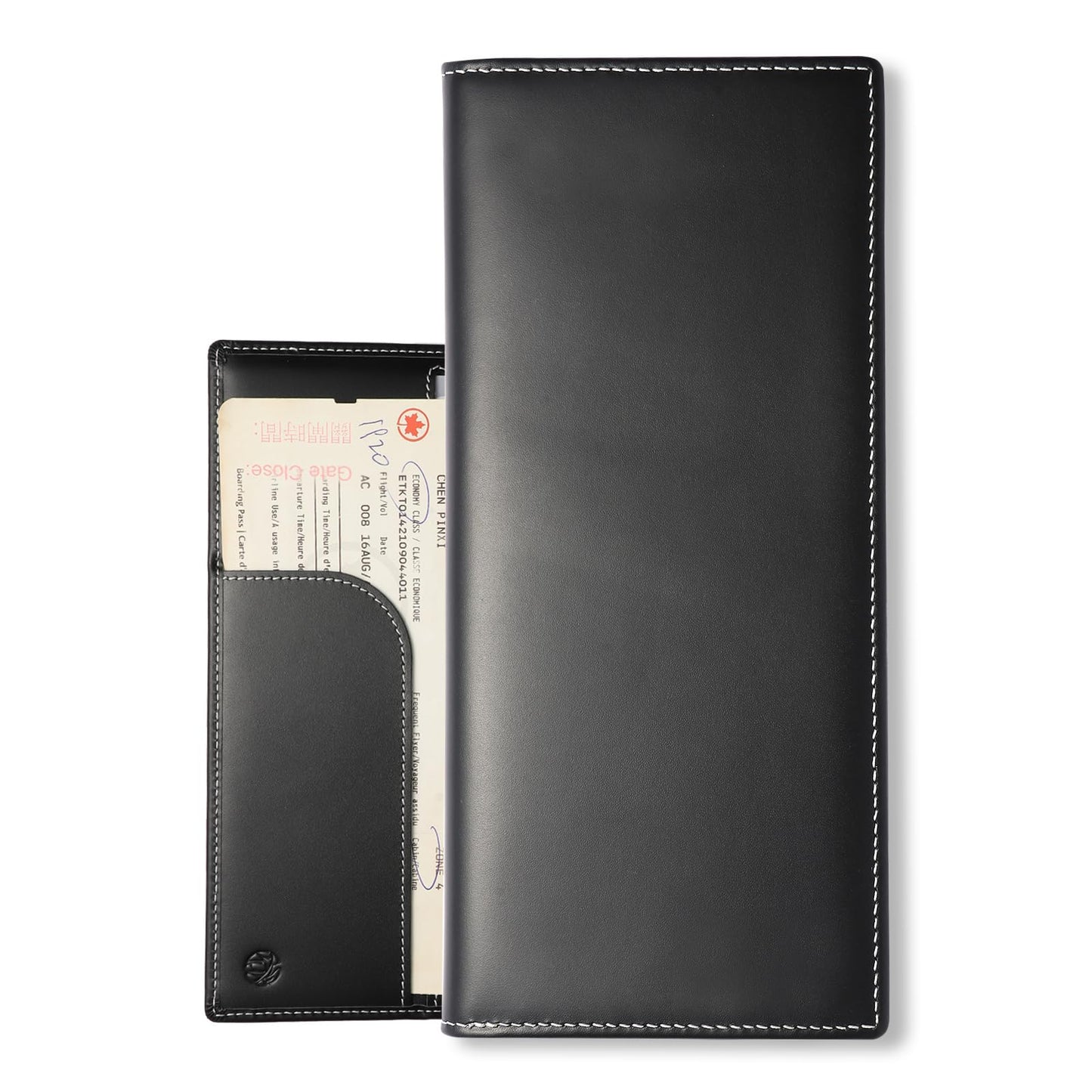 Travel Wallet Passport Holder RFID Blocking Genuine Leather Cover with Smart Tracker Slot RFID Passport Wallet for Family Use (Black)