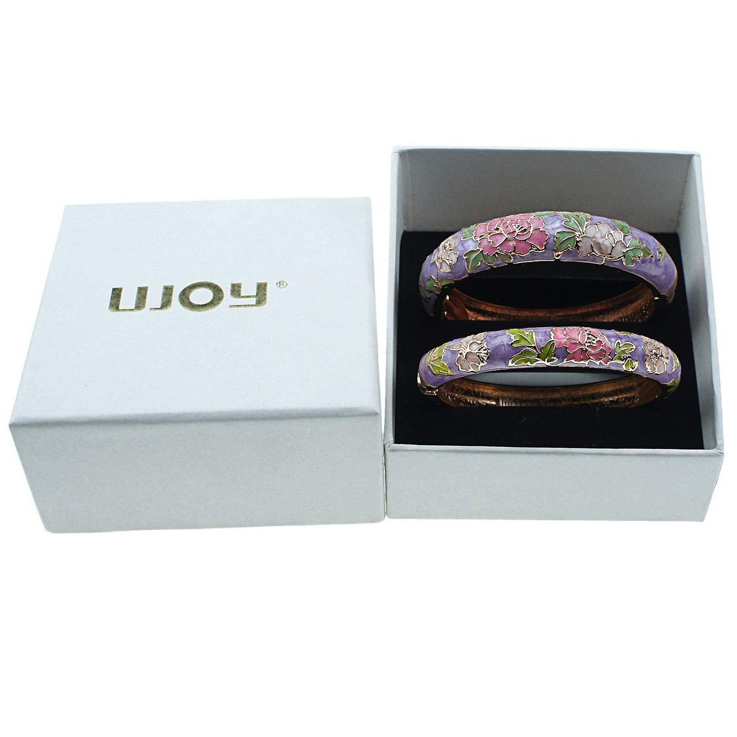 UJOY Cloisonne Bangles Gorgeous National Enameled Plated Handcrafted Jewelry Bracelets Gifts with Box 55C48 Peony Purple
