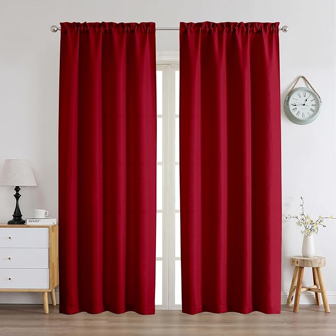Chyhomenyc Red Curtains 78 Inch Length 2 Panels Set, Faux Linen Textured Light Filtering Soft Airy Farmhouse Curtain Drapes for Living Room Bedroom, 40Wx78L