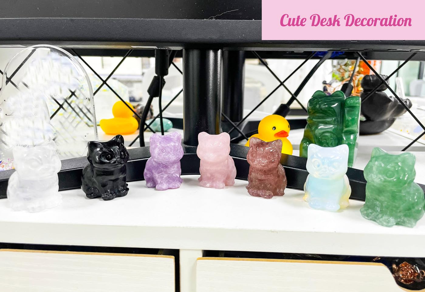 DUQGUHO Cat Decor Opalite Cat Crystal Figurines Crystals Gifts for Cat Lovers Men Women Lucky Cute Cat Statue for Room Desk Decor 1PC