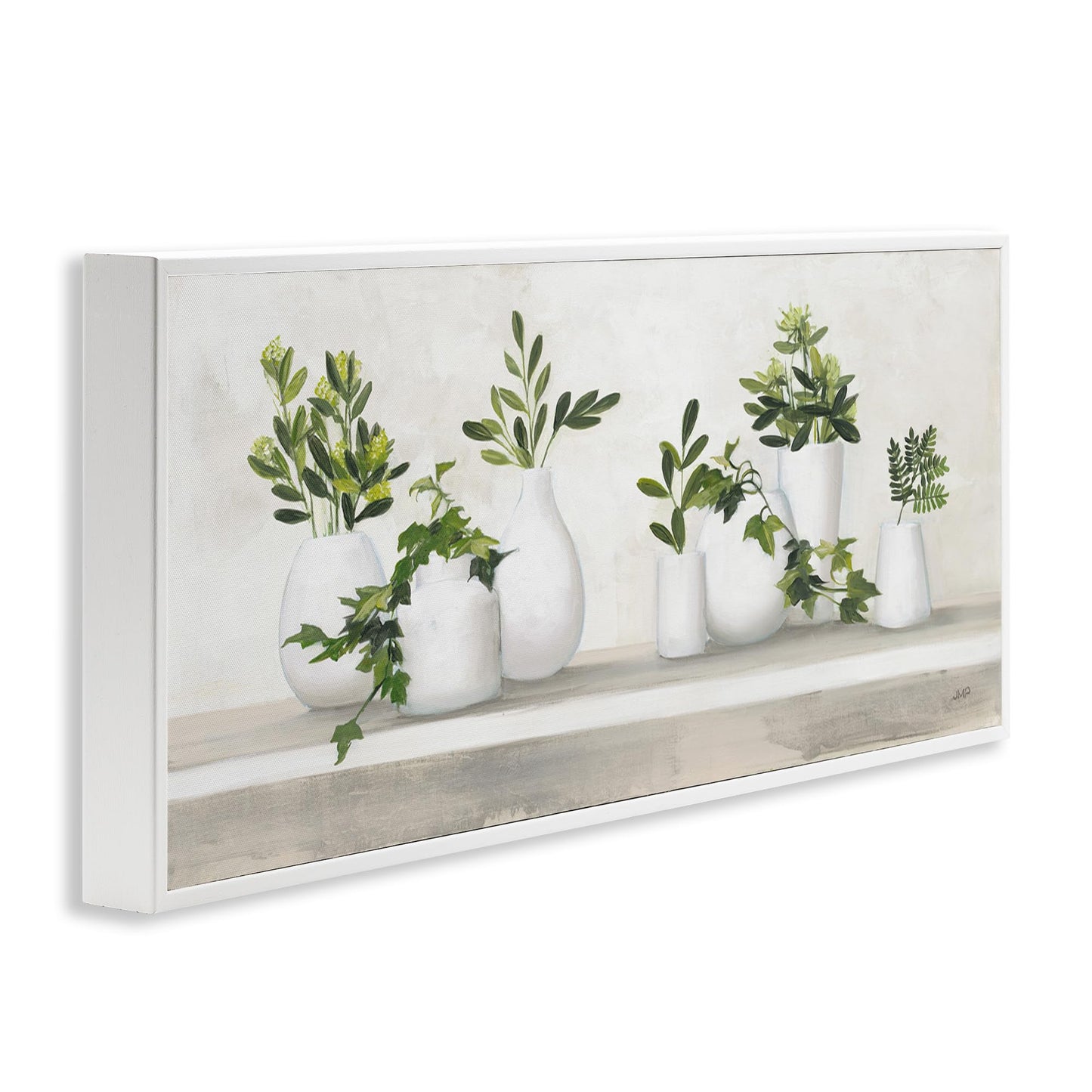 Stupell Industries Traditional Cottage Plants Potted White Vase Botanicals Framed Wall Art, 24 x 10