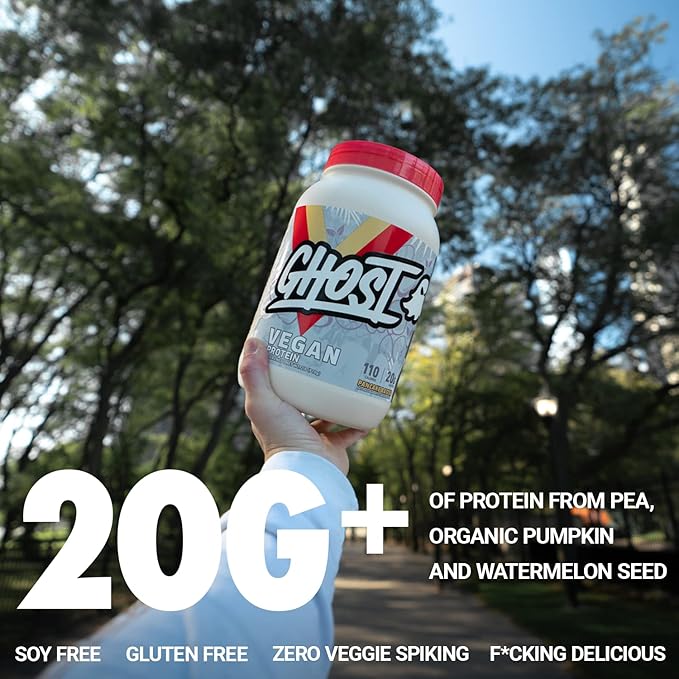 GHOST Vegan Protein Powder, Pancake Batter – 2lb, 20g of Protein- Plant-Based Pea & Organic Pumpkin Protein - ­Post Workout & Nutrition Shakes, Smoothies, & Baking - Soy & Gluten-Free