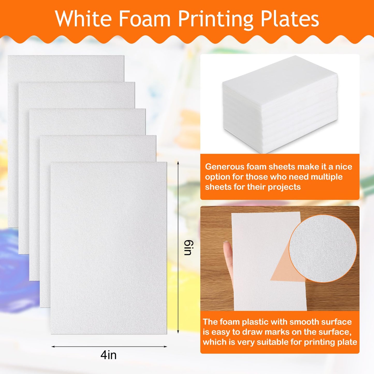 Pangda 100 Pcs White Foam Printing Plates, Foam Sheets Crafts Color Craft Board for Printmaking, Card Making, DIY Project, Stamp, Classroom, Scrap Booking (1.3 mm Thick)