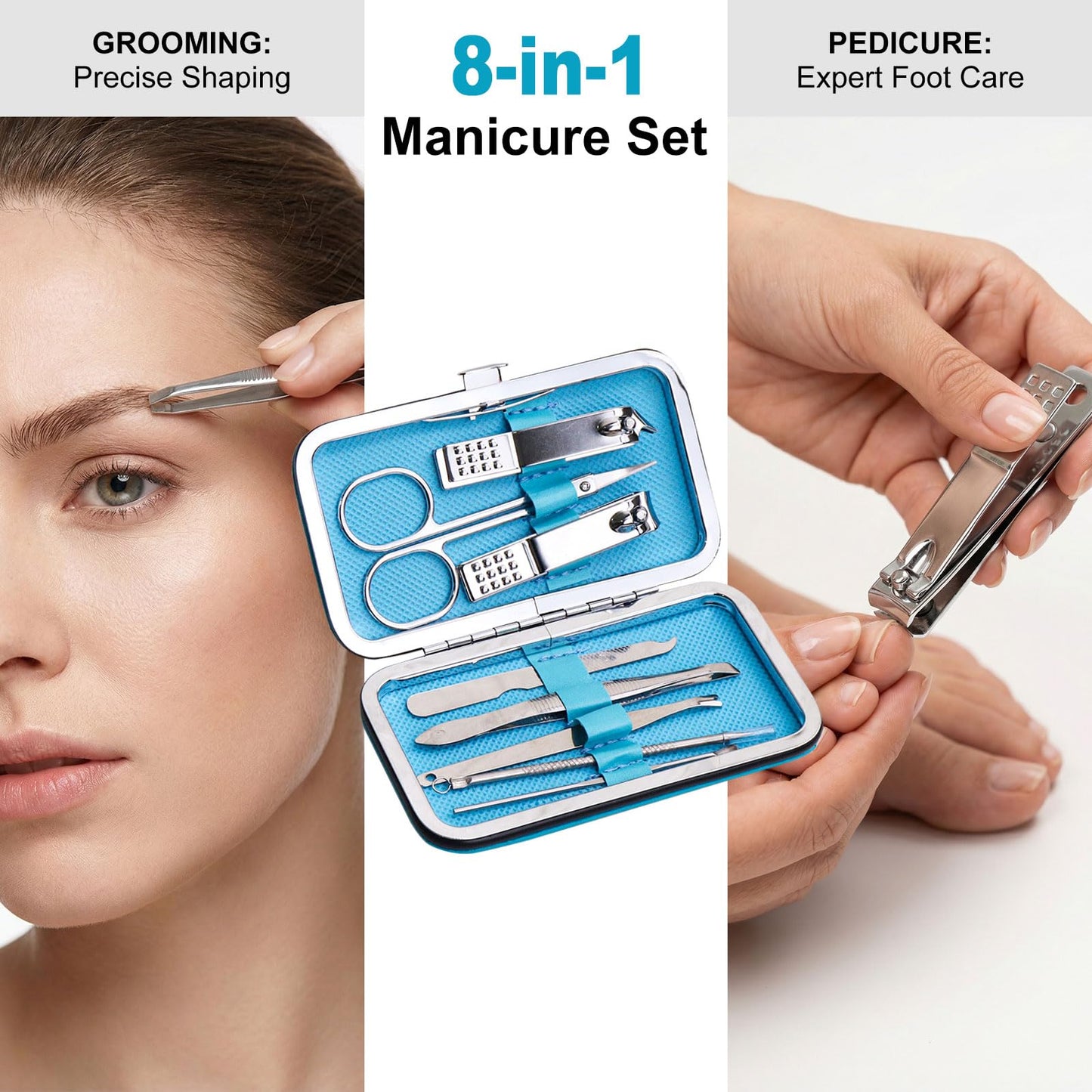 Manicure Set Bulk, Nail Clippers Kit Stainless Steel Fingernail Clippers Set, Sturdy Nail Tip Cutter Trimmers Professional Grooming Toenail Clippers Personal Pedicure Kits Gift (24 Pack 8 in 1)