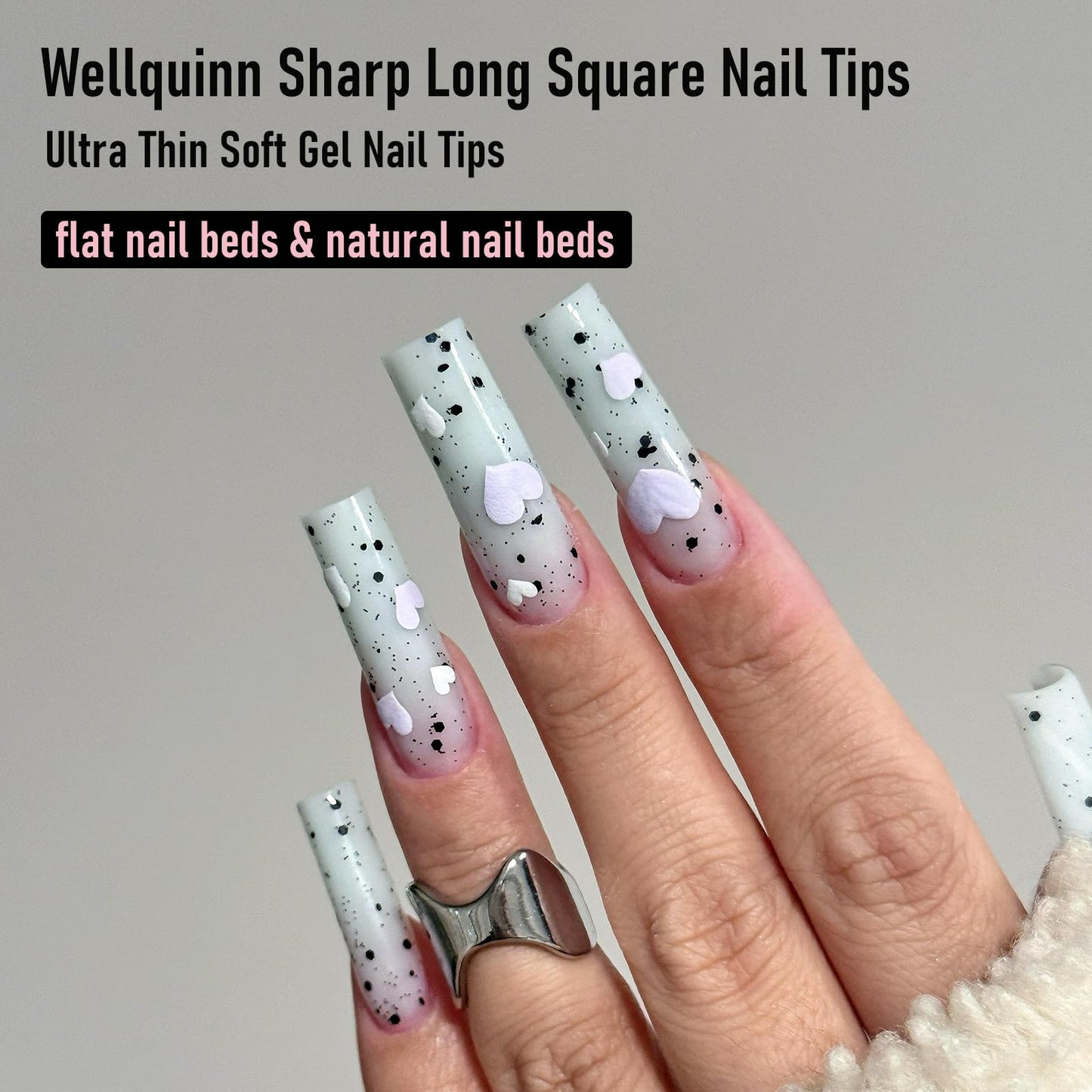 Wellquinn Gel Nail Tips Sharp Square Long, 300pcs 15 Sizes, Pre-Etched Half Matte Full Cover Soft Gel Nail Tips, Clear Press on False Nail Extension Acrylic Fake Nails, Easy DIY Salon Art