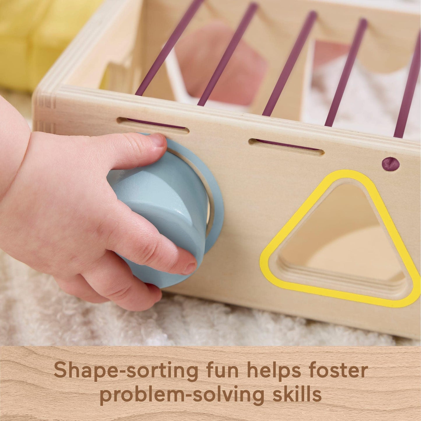 Fisher-Price Wood Baby Toy Flexi Shape Sorter, 7-Piece Wooden Activity with Elastic Bands for Infants & Toddlers Ages 9+ Months