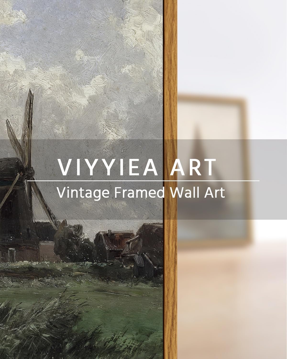 VIYYIEA Framed Canvas Wall Art Home Decor French Country Field Wall Decor Nature Wilderness Windmill Art Landscape Wall Pictures Artwork Room Decor for Bathroom Living Room Bedroom Office 8x10in