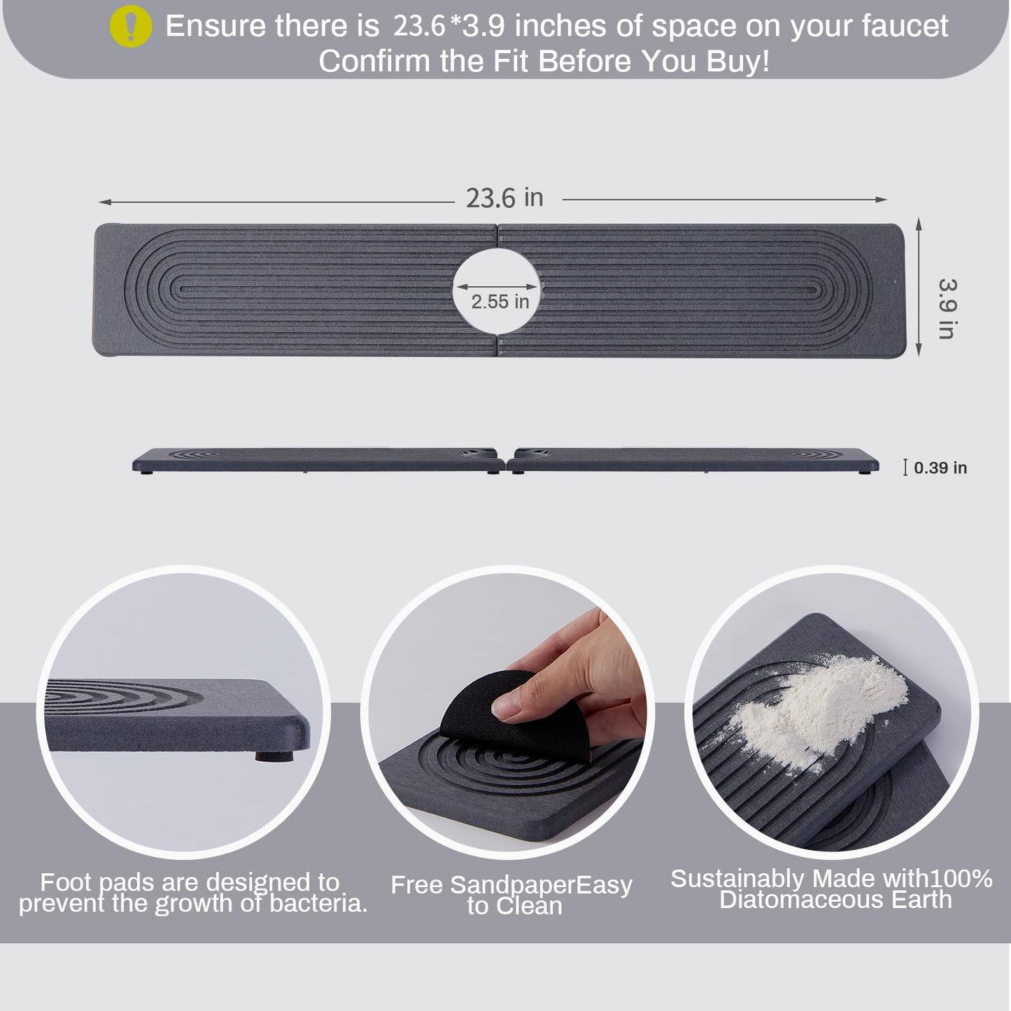 Stone Faucet Mat for Kitchen Sink, Faucet Mat Fast Drying Diatomite, Sink Splash Guard Water Absorbing Stone Tray for Sink, Counter Protector for Kitchen & Bathroom