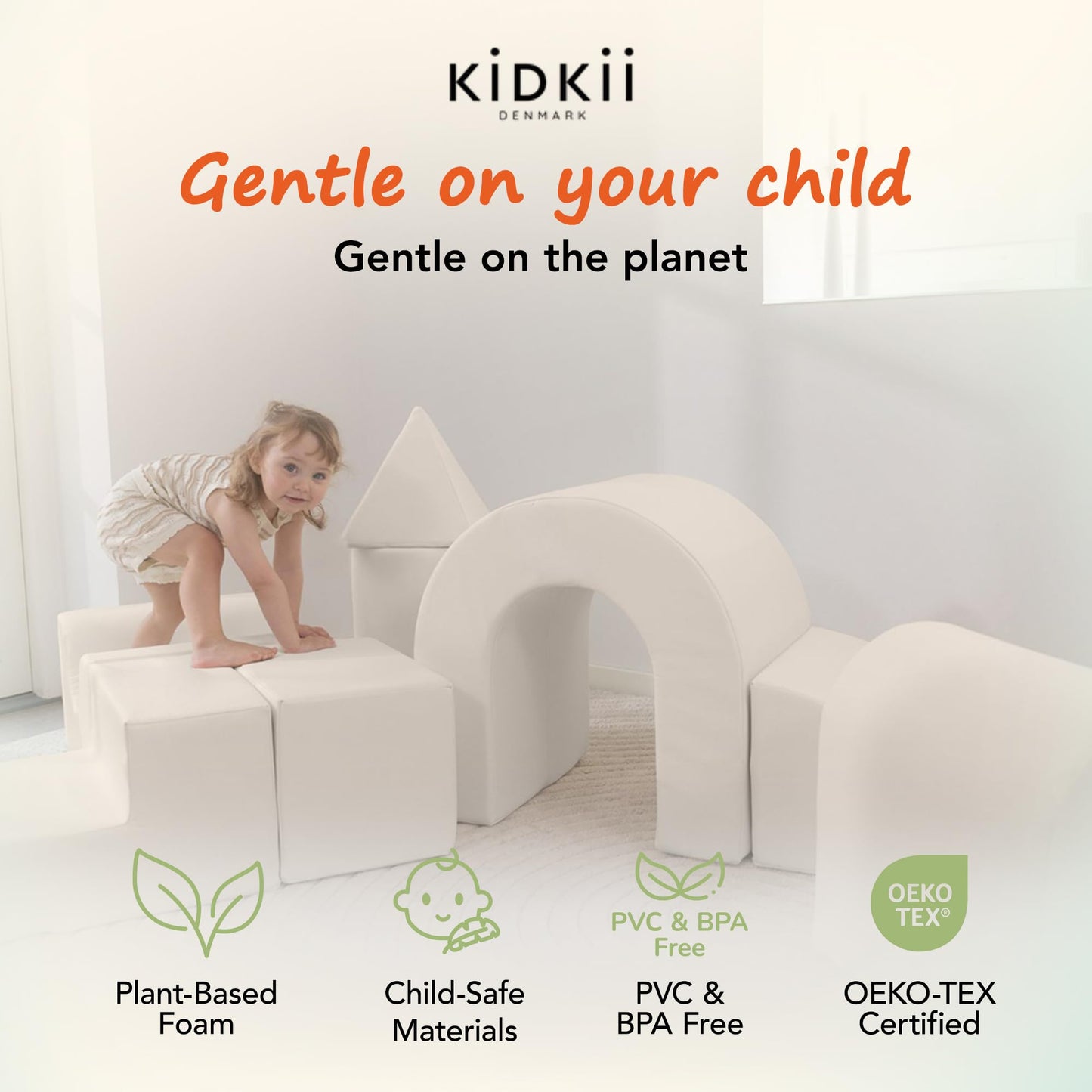 KIDKII Lux Play Set 8-Piece Foam Climbing & Motor Skill Play Kit, Indoor Activity Play System Set with Climbable Shapes for Toddlers, Beige