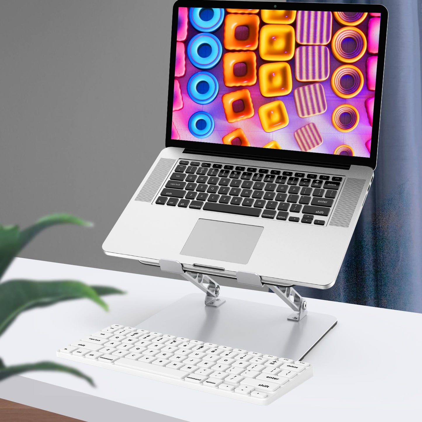 Gogoonike Laptop Stand for Desk, Adjustable Laptop Riser, Metal Foldable Computer Stand Holder Portable Notebook Mount, Ventilated Cooling Printer Stand Compatible with 10-15.6” Laptops