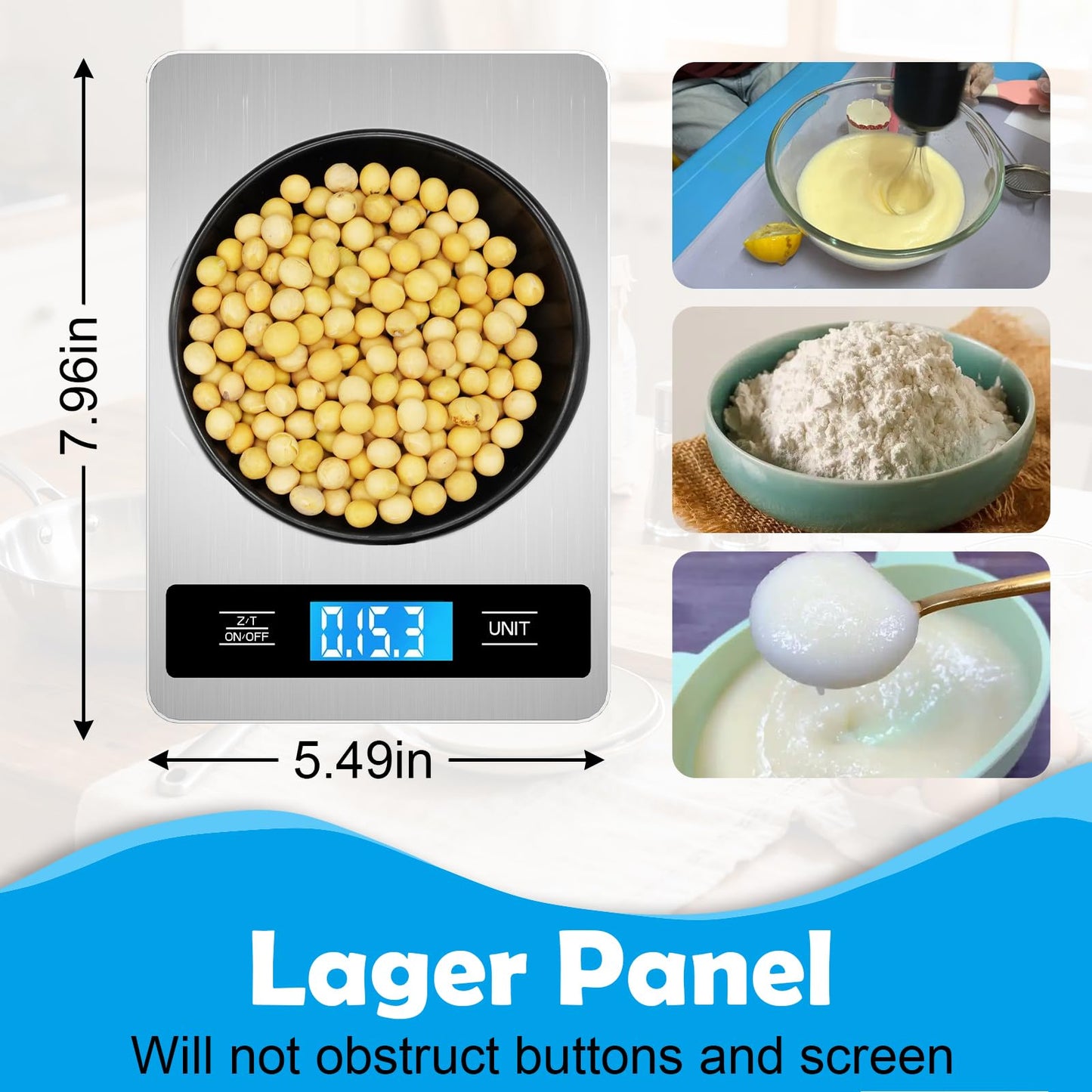 Food Digital Scale 33lb Kitchen Digital Scale Grams and Ounces for Weight Loss Baking Cooking Keto and Meal Prep Backlight LCD Smart Tare Waterproof 304 Stainless Steel