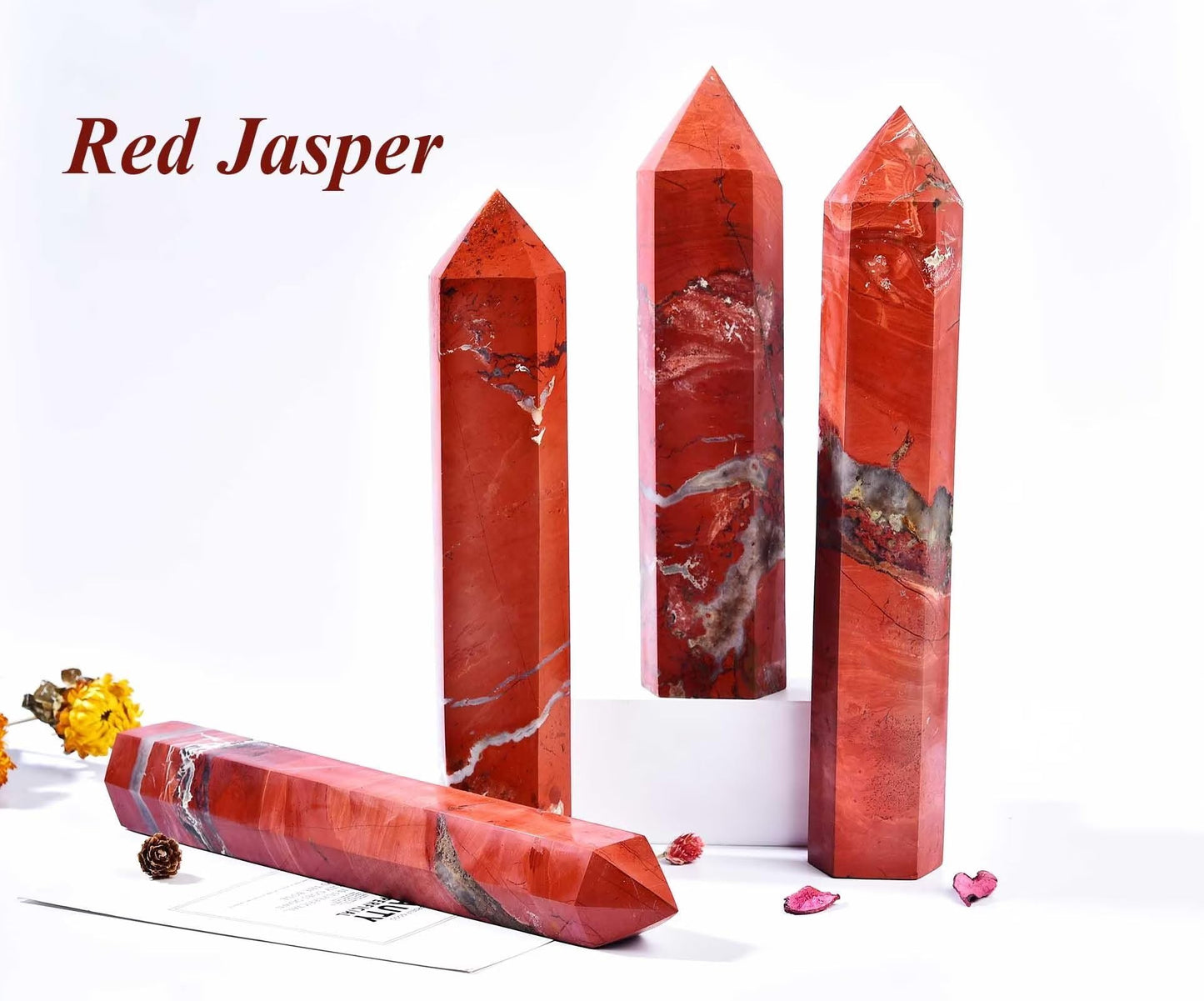 AMOYSTONE Red Jasper Obelisk Large Healing Crystal Stone Wand Tower 6 Faceted Column Reiki Chakra Meditation Therapy 2.2-2.6 LBS