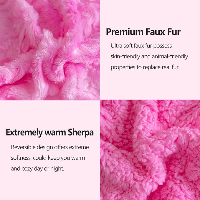 NEWCOSPLAY Super Soft Faux Fur Throw Blanket for Couch Pink Sherpa Fuzzy Plush Warm Blanket for Sofa Bed (Pink, Throw(40"x50"))